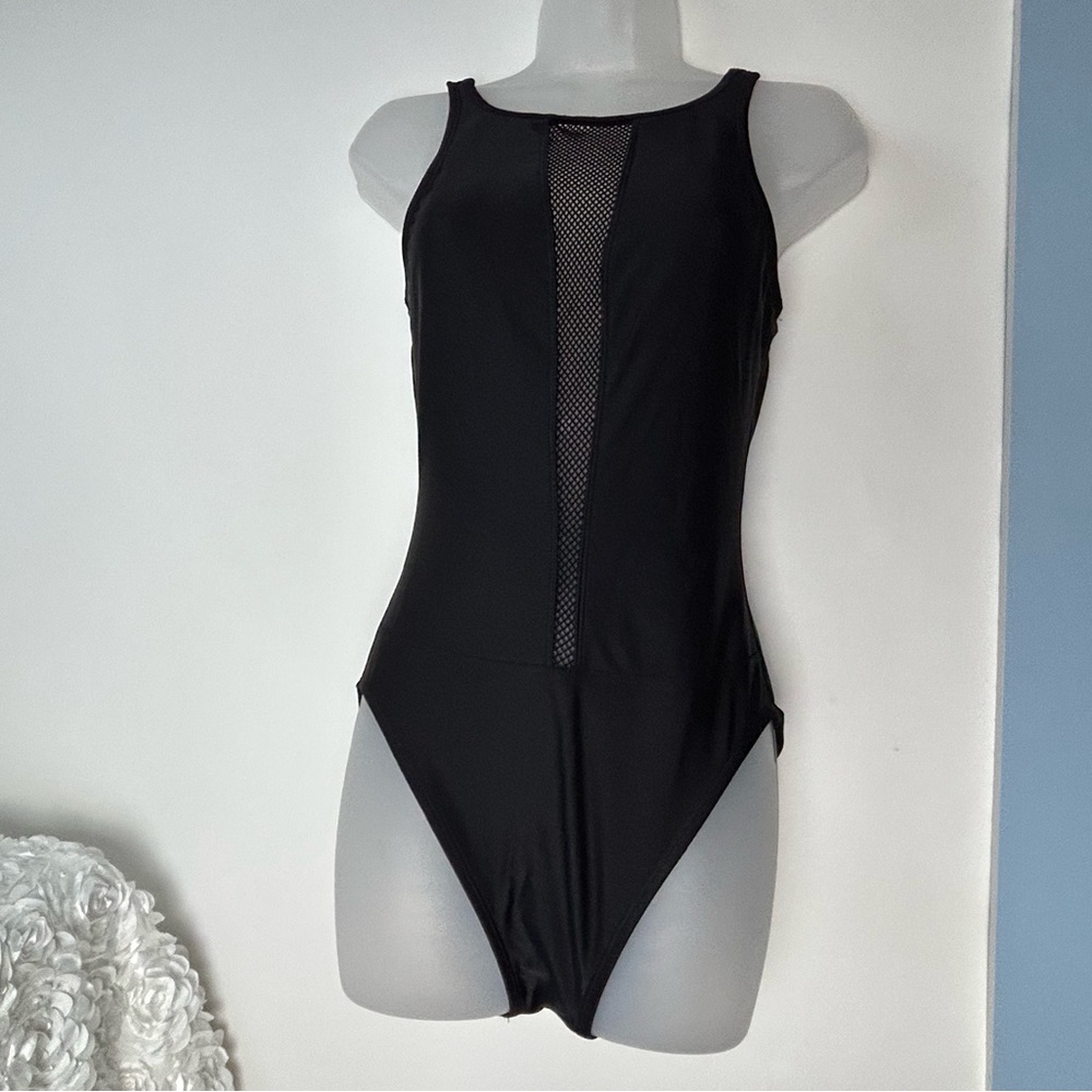 Anne Cole Black Swimsuit Mesh Accent One Piece Size‎ 10